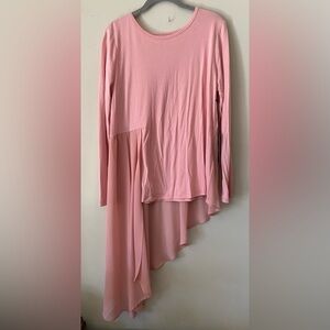 DG2 by Diane Gilman Casual Pink Asymmetrical High-Low Top with Crew Neck M NWT